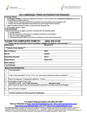 AndroGel Prior Authorization Request Form