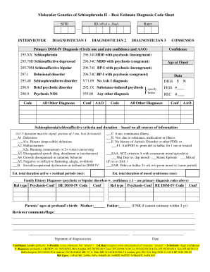 Schizophrenia Diagnosis Code Sheet