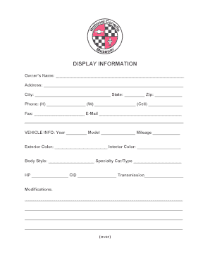 Vehicle Display Information Form