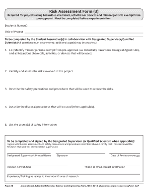 Risk Assessment Form for Hazardous Projects