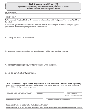 Risk Assessment Form for Hazardous Projects