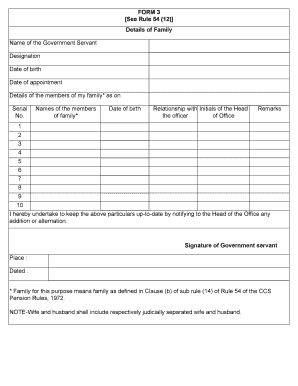 Government Servant Family Details Form