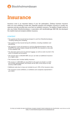 Stockholmsmässan Exhibitor Insurance Order Form