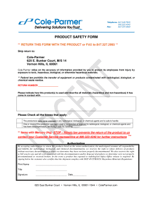 Product Safety Return Form