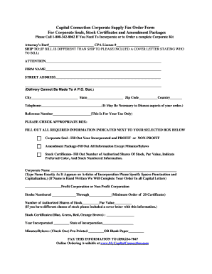 Corporate Supply Fax Order Form