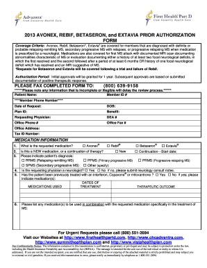 Avonex Rebif Betaseron Extavia Prior Authorization Form