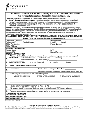 Gastroenterology Anti-TNF Therapy Prior Authorization Form