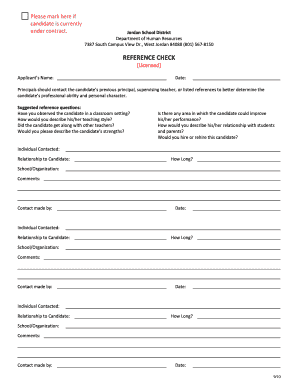Reference Check Form for Teachers