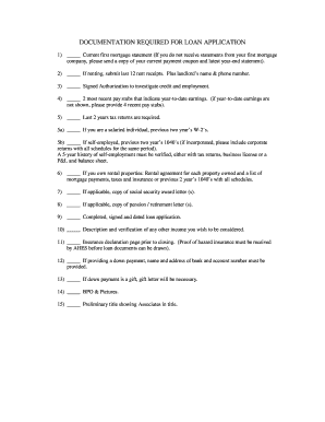 Loan Application Documentation Checklist
