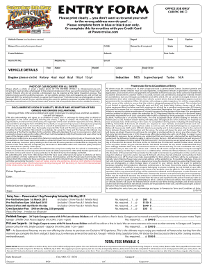 Powercruise Vehicle Entry Form