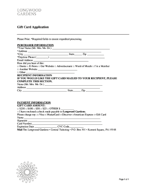 Gift Card Application Form