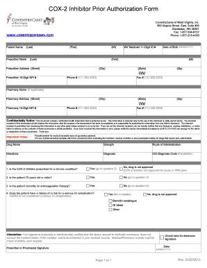 COX-2 Inhibitor Prior Authorization Form