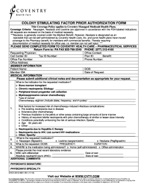 Colony Stimulating Factor Prior Authorization Form