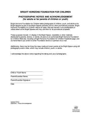 Photographic Notice and Acknowledgement