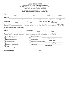 Jordan School District Emergency Contact Form