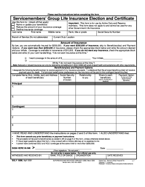 Servicemembers' Group Life Insurance Election and Certificate