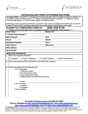 Anticoagulant Prior Authorization Form