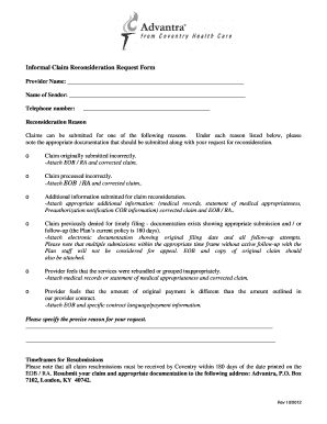 Informal Claim Reconsideration Request Form