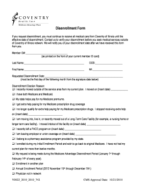 Coventry of Illinois Disenrollment Form