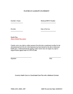 Consent waiver form - waiver of liability statement