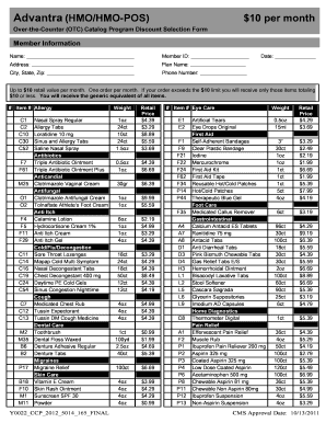 Over-the-Counter Catalog Program Discount Selection Form