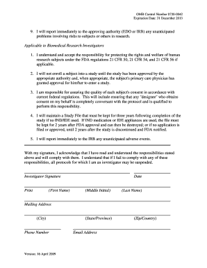 Researcher Responsibilities Agreement