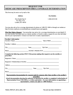 Medicare Prescription Drug Coverage Determination Form
