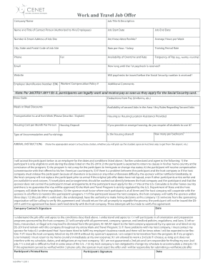 Work and Travel Job Offer Form
