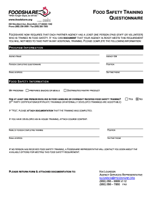 Food Safety Training Questionnaire
