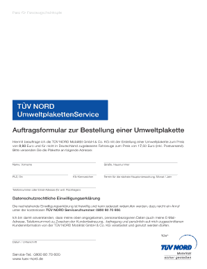 Auftragsformular zur Bestellung einer Umweltplakette