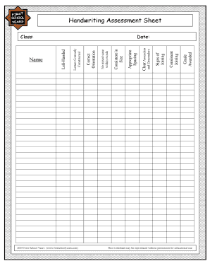 Handwriting Assessment Sheet