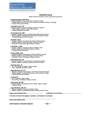 Therapist Credentials Form