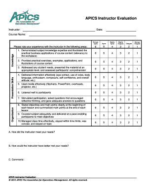 Powerpoint worksheet pdf - APICS Instructor Evaluation