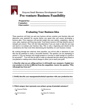 Pre-Venture Business Feasibility Form