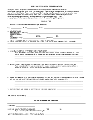 Home Use Occupation Pre-Application