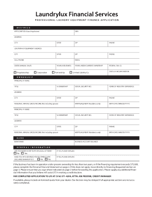 Laundrylux Professional Laundry Equipment Finance Application