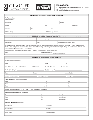 Credit Card Authorization and Application Form