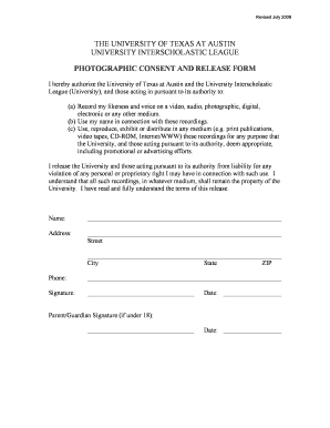 University of Texas at Austin Photographic Consent and Release Form