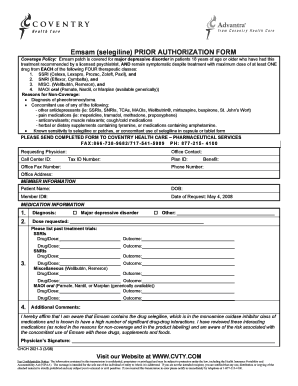 Emsam Prior Authorization Form