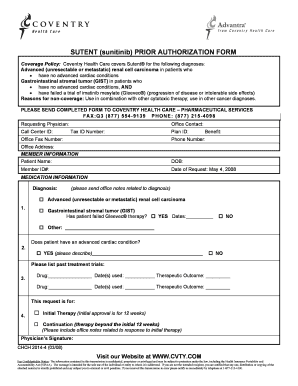 Sutent Prior Authorization Form