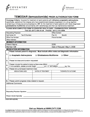 Temodar Prior Authorization Form