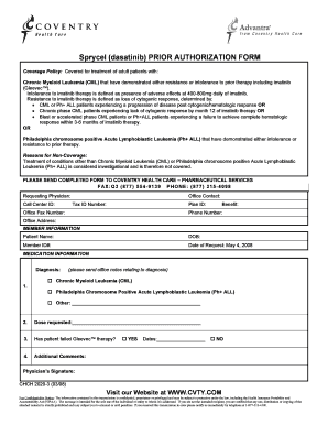 Sprycel Prior Authorization Form