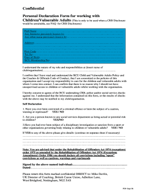 Personal Declaration Form for Working with Children