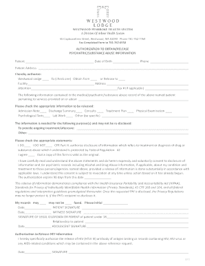 Authorization to Obtain/Release Psychiatric/Substance Abuse Information