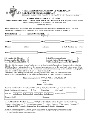 org MEMBERSHIP APPLICATION 2016 PAYMENTS FOR THE 2016 CALENDAR YEAR ARE DUE BY November 15, 2015