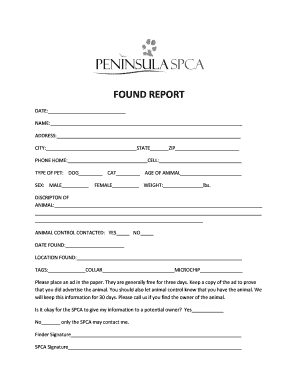 Lost Pet Found Report