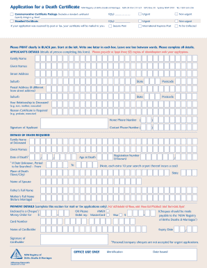 NSW Death Certificate Application