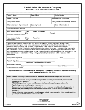 Cancer Claim Form
