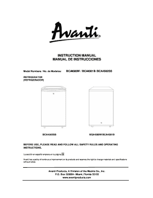 Avanti Refrigerator Instruction Manual