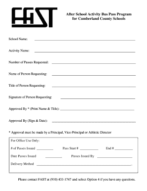 After School Activity Bus Pass Request Form